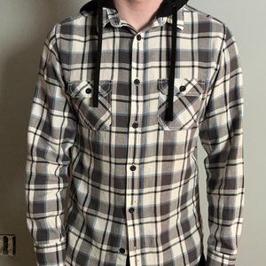 Large - Tony Hawk Flannel Hoodie, Blue/White/Grey